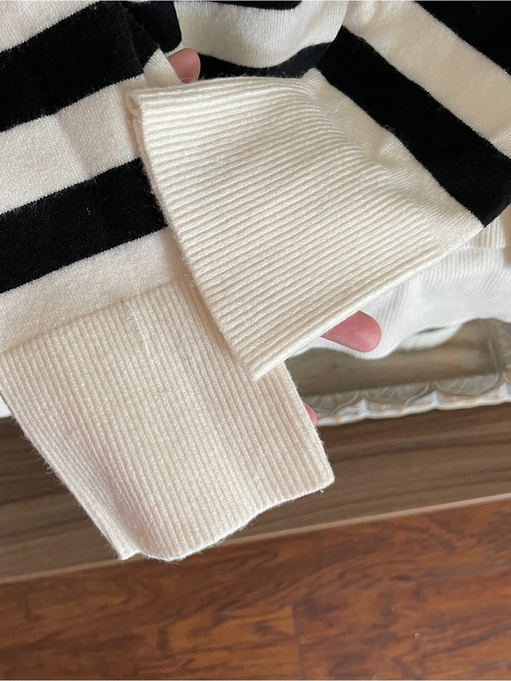 Cyrus Black and Lite Cream Striped Cowl Neck Sweater, XL - Picture 2 of 9